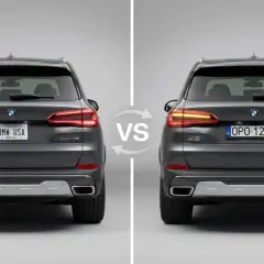 Dwa BMW X5, jedno z tablicą "BMW USA", drugie z polską. Czy BMW jest drogie w utrzymaniu? Porównanie modeli.