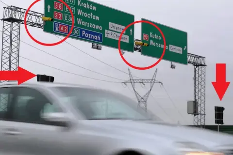 S8 odcinkowy pomiar prędkości na autostradzie. Kamery nad drogą monitorują kierowców jadących do Krakowa, Wrocławia, Warszawy i Poznania.