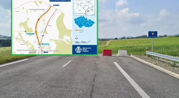 Mapa postępu budowy drogi S3 (Dálnice D11) na odcinku do granicy z Polską. Najnowsze informacje o inwestycji.