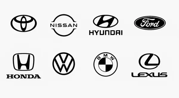 Loga Toyota, Nissan, Hyundai, Ford, Honda, Volkswagen, BMW i Lexus – wybór najlepszych marek samochodów.