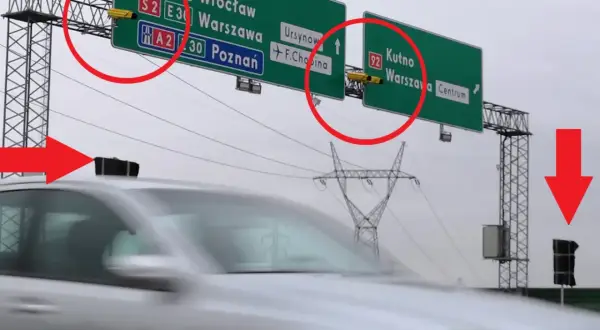 S8 odcinkowy pomiar prędkości na autostradzie. Kamery nad drogą monitorują kierowców jadących do Krakowa, Wrocławia, Warszawy i Poznania.