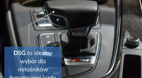 DSG to idealny wybór dla miłośników dynamicznej jazdy. Dźwignia zmiany biegów w autach z automatyczną skrzynią biegów.