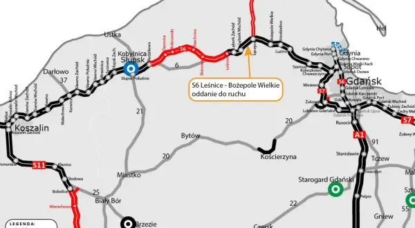 Mapa drogowa Pomorza. S6 Leśnice - Bożepole Wielkie oddanie do ruchu.