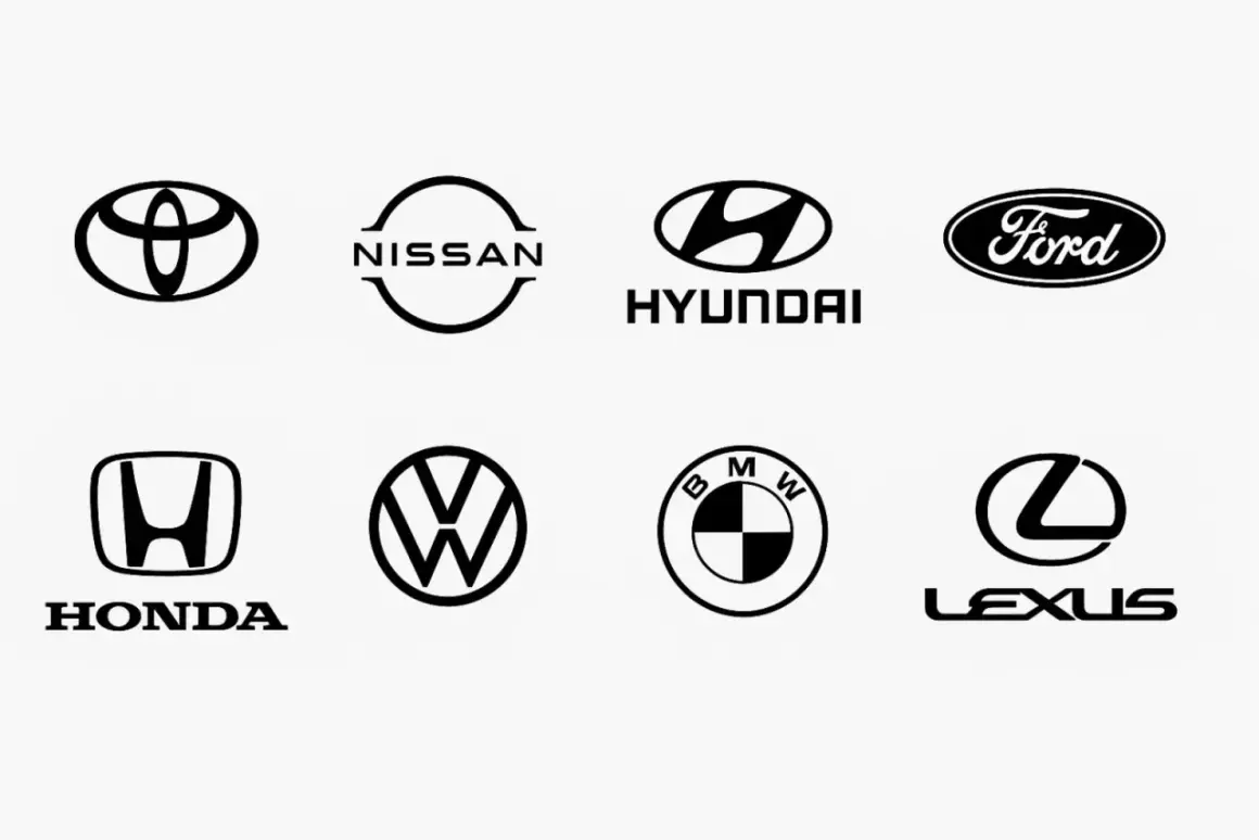Loga Toyota, Nissan, Hyundai, Ford, Honda, Volkswagen, BMW i Lexus – wybór najlepszych marek samochodów.