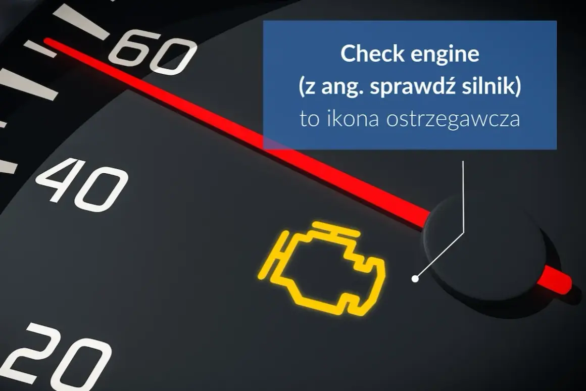 Kontrolka "Check engine" świeci się, sygnalizując problem z silnikiem i potencjalny brak mocy w aucie.