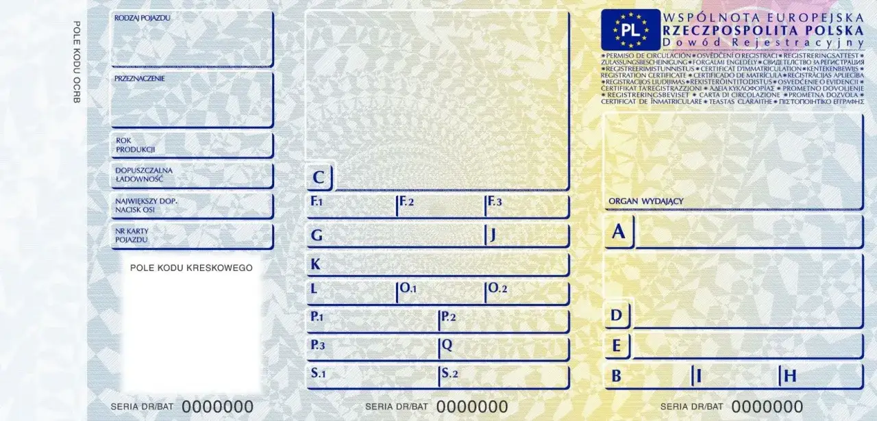 Dowód rejestracyjny pojazdu, pole F.1 określa rodzaj paliwa.