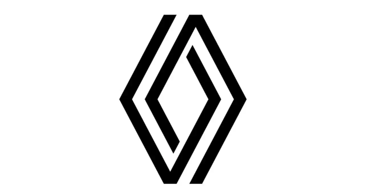 Nowe logo Renault, geometryczny kształt rombu z podw&oacute;jnymi liniami, symbolizujące przyszłość motoryzacji.