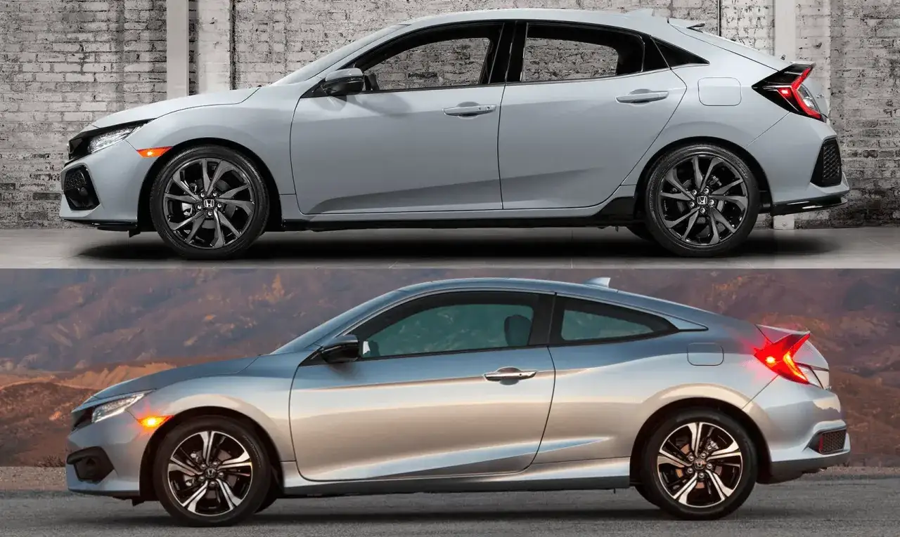 Dwa modele Hondy Civic: sportowy coupe i praktyczny hatchback, prezentujące r&oacute;żne style nadwozia.
