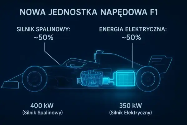 Nowa jednostka napędowa F1: silnik spalinowy 400 kW, elektryczny 350 kW. Ile koni ma bolid F1? To połączenie mocy!