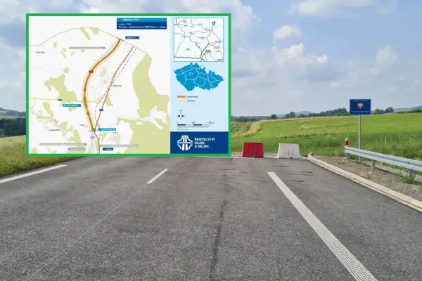 Mapa postępu budowy drogi S3 (Dálnice D11) na odcinku do granicy z Polską. Najnowsze informacje o inwestycji.